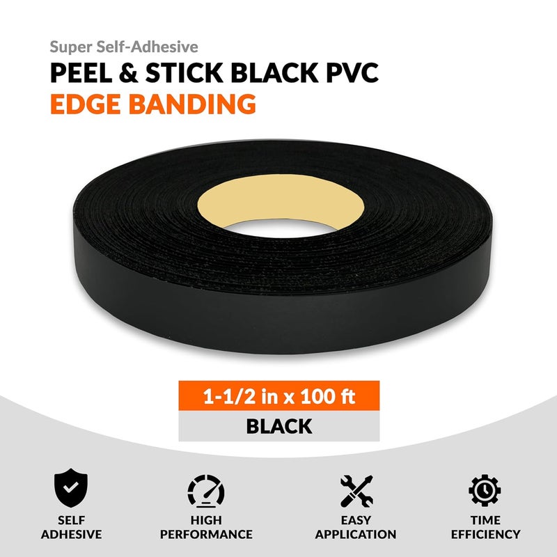 LEAFLEX Black PVC 1-1/2 inch x 100 ft Edge Banding Peel and Stick Strong Adhesive Edging Trim Flexible and Durable Veneer for Wood Cabinate Laminate Shelf Restoration - Image 2